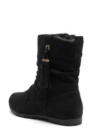 Primark Black Fur-Lined Slouch Ankle Boots with Tassel