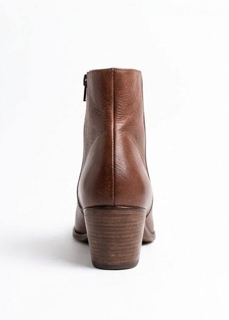 FatFace Tan Leather Block Heel Ankle Boots