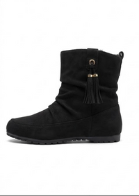 Primark Black Fur-Lined Slouch Ankle Boots with Tassel