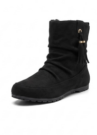 Primark Black Fur-Lined Slouch Ankle Boots with Tassel