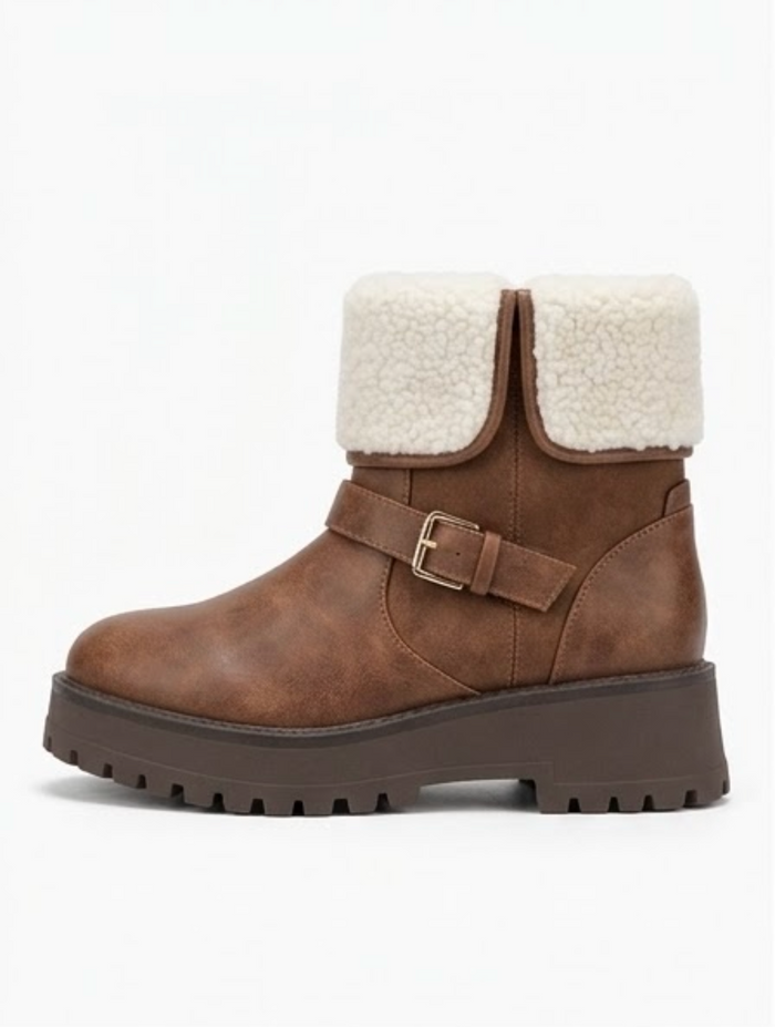 TU Brown Chunky Ankle Boots with Borg Cuff