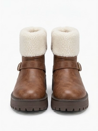 TU Brown Chunky Ankle Boots with Borg Cuff