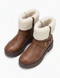 TU Brown Chunky Ankle Boots with Borg Cuff
