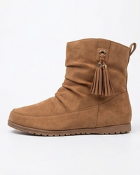 Primark Tan Fur-Lined Slouch Ankle Boots with Tassel