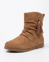 Primark Tan Fur-Lined Slouch Ankle Boots with Tassel