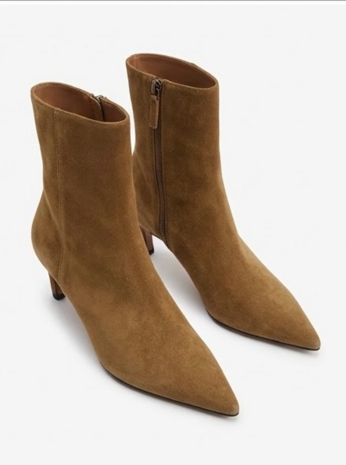 River Island Camel Suede-Effect Pointed Kitten Heel Ankle Boots