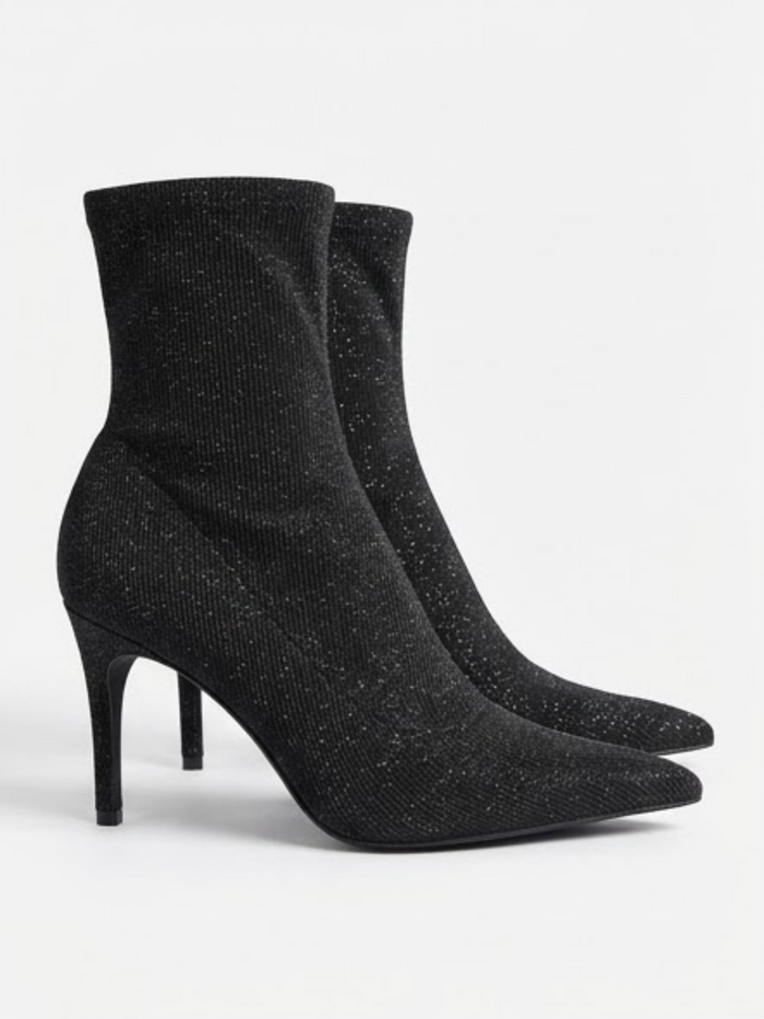 Primark Black Sparkle Stiletto Sock Ankle Boots