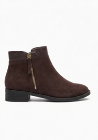 Good for the Sole Dark Brown Suede-Effect Ankle Boots with Side Zip