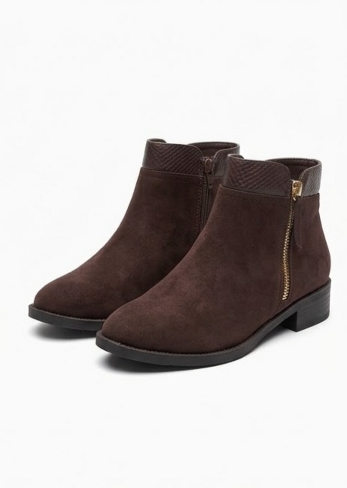 Good for the Sole Dark Brown Suede-Effect Ankle Boots with Side Zip