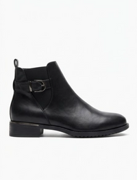 Pavers Black Ankle Boots with Buckle and Silver Trim