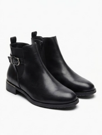 Pavers Black Ankle Boots with Buckle and Silver Trim