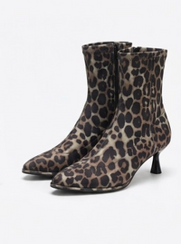 Forever 21 Leopard Print Kitten Heel Sock Ankle Boots