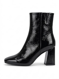 Next Black High-Shine Square Toe Block Heel Ankle Boots