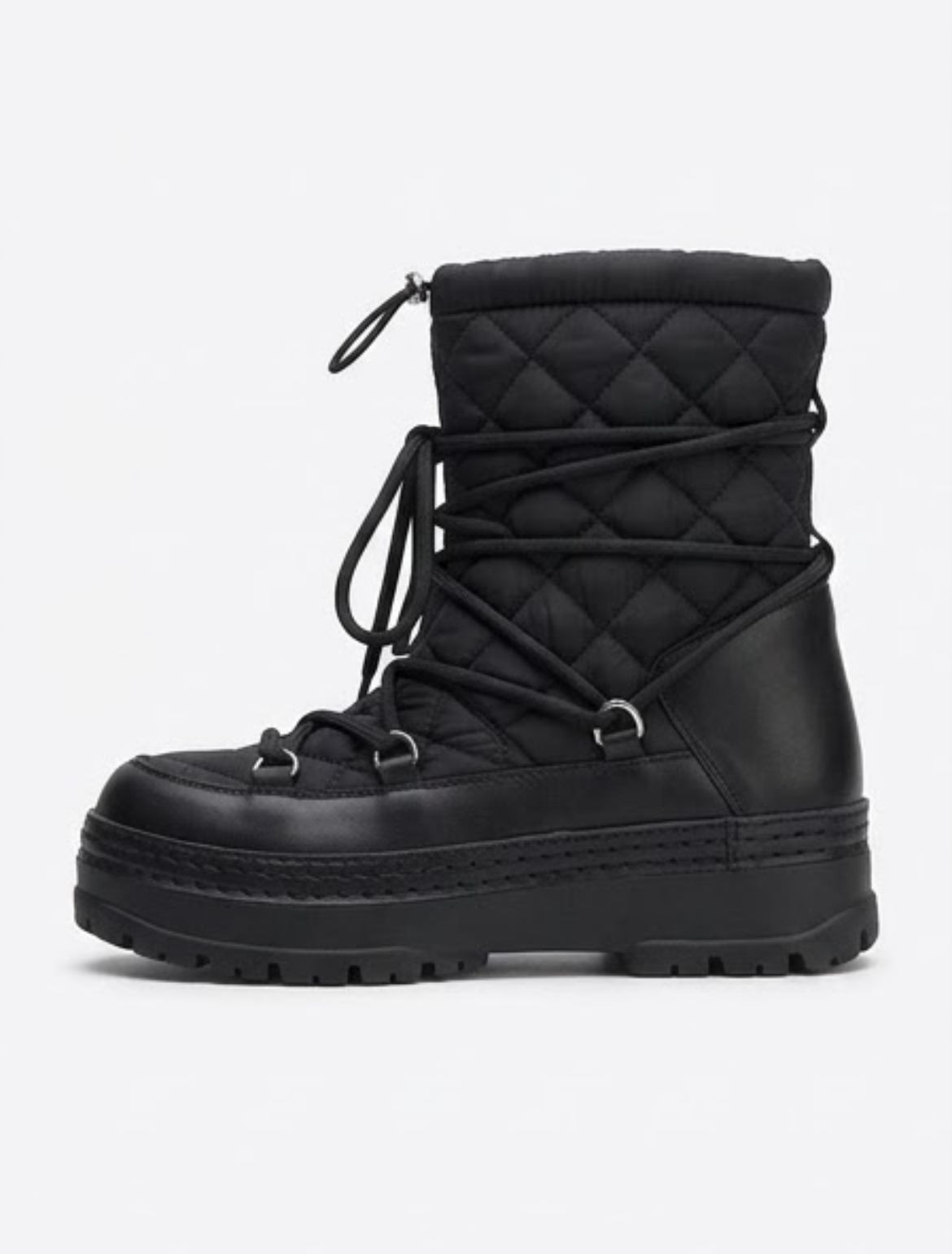 Primark Black Quilted Lace-Up Snow Boots