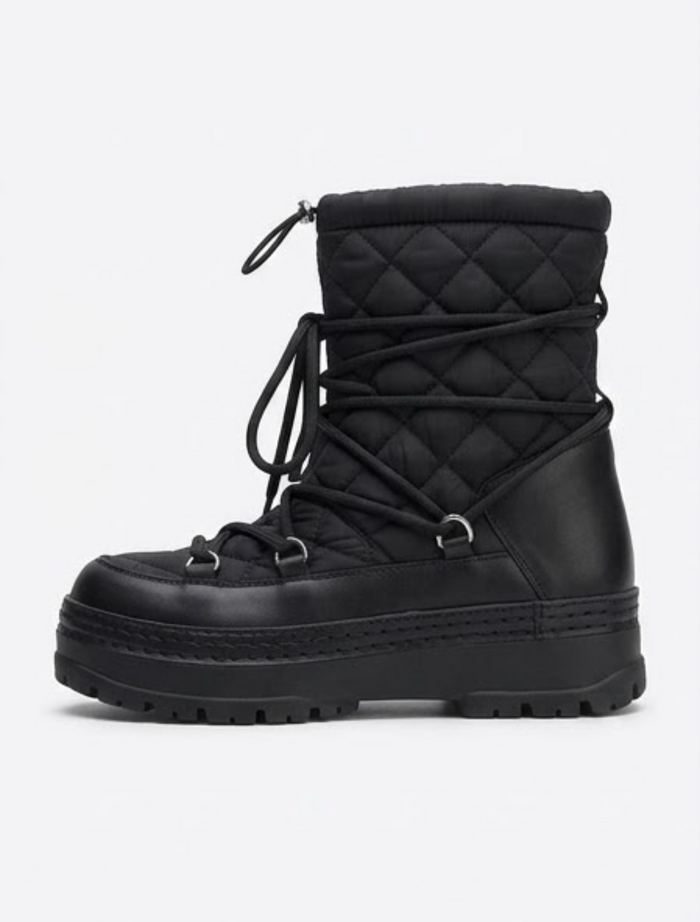 Primark Black Quilted Lace-Up Snow Boots