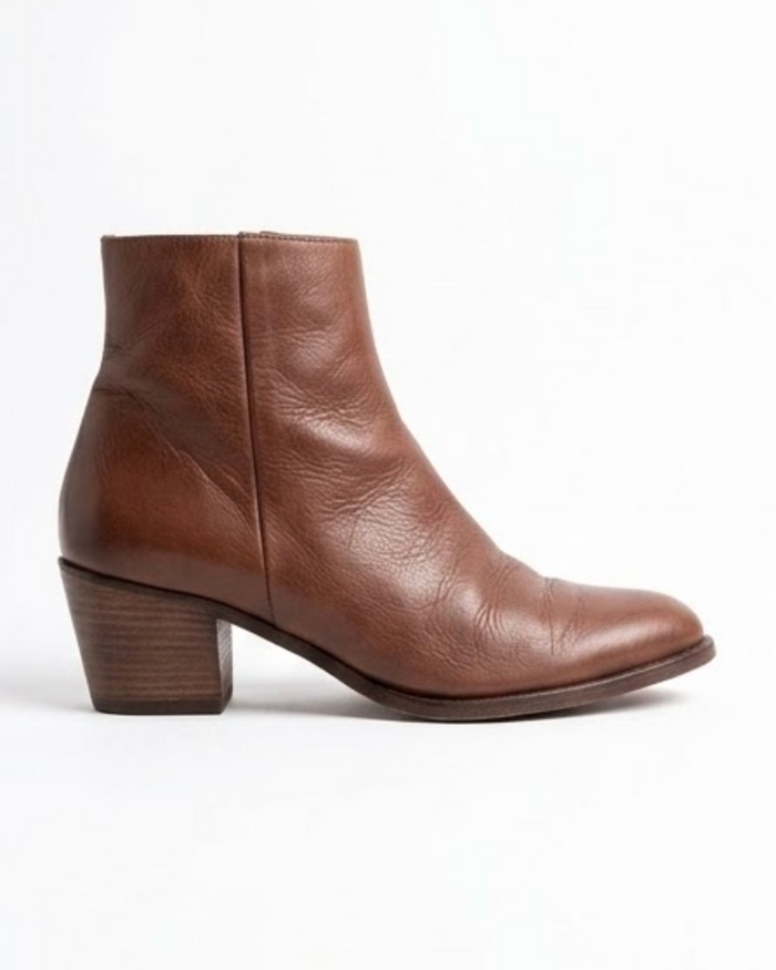 FatFace Tan Leather Block Heel Ankle Boots