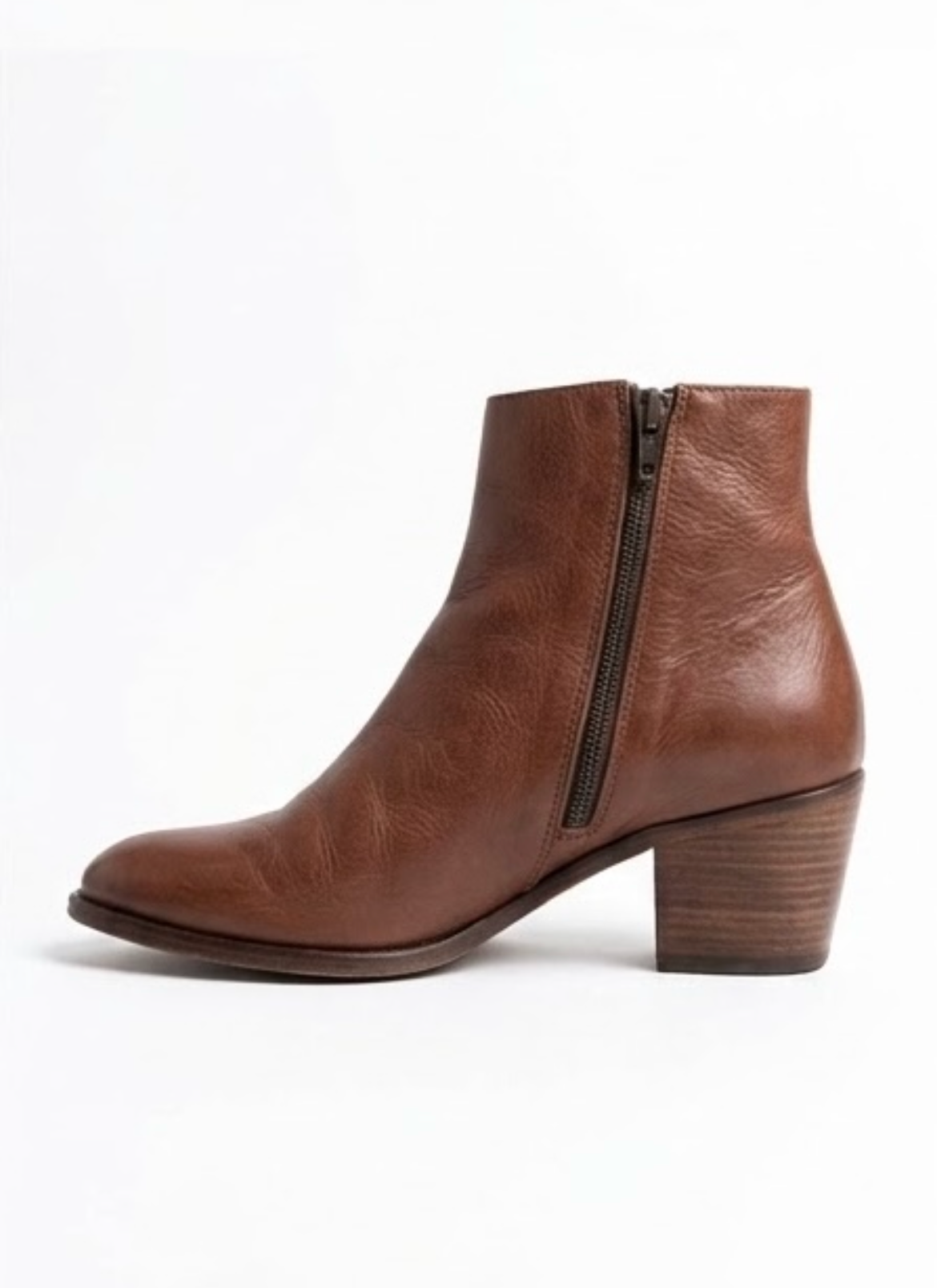 FatFace Tan Leather Block Heel Ankle Boots
