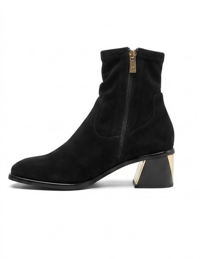 River Island Black Suede-Effect Square Toe Ankle Boots with Gold Trim