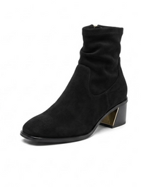 River Island Black Suede-Effect Square Toe Ankle Boots with Gold Trim