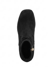 River Island Black Suede-Effect Square Toe Ankle Boots with Gold Trim