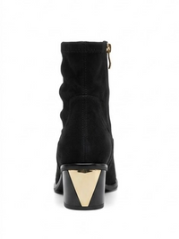 River Island Black Suede-Effect Square Toe Ankle Boots with Gold Trim