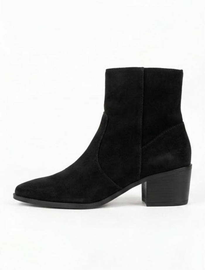 George Black Suede-Effect Block Heel Ankle Boots