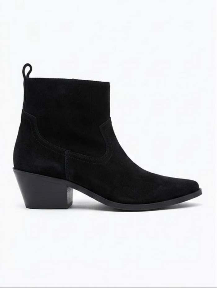 Peacocks Black Suede-Effect Western Ankle Boots