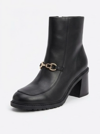 Rita Ora x Primark Black Block Heel Ankle Boots with Gold Snaffle Trim
