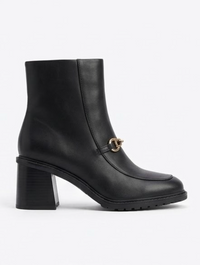 Rita Ora x Primark Black Block Heel Ankle Boots with Gold Snaffle Trim