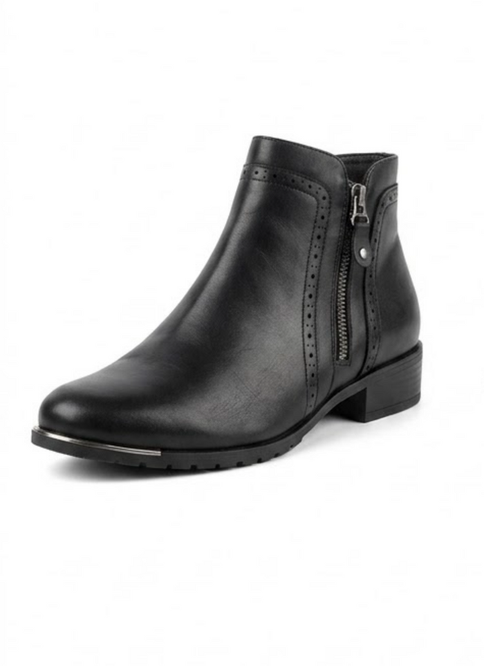 Pavers Black Brogue Ankle Boots with Silver Toe Trim