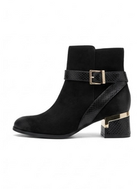 River Island Black Suede-Effect Block Heel Ankle Boots with Gold Trim