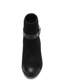 River Island Black Suede-Effect Block Heel Ankle Boots with Gold Trim