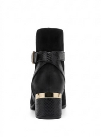 River Island Black Suede-Effect Block Heel Ankle Boots with Gold Trim