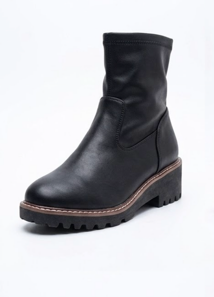 Linzi Black Chunky Pull-On Ankle Boots