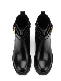 River Island Black High-Shine Chunky Ankle Boots with Gold Buckle
