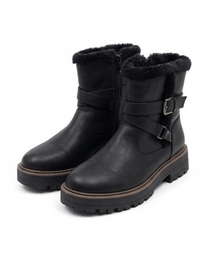 Soleflex Black Fur-Lined Ankle Boots with Buckle Straps