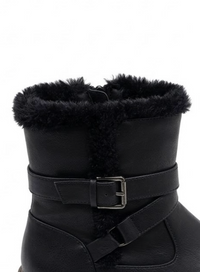 Soleflex Black Fur-Lined Ankle Boots with Buckle Straps