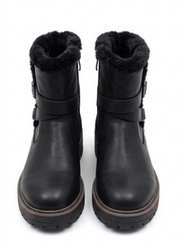 Soleflex Black Fur-Lined Ankle Boots with Buckle Straps