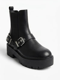 New Look Black Chunky Chelsea Boots with Buckle Straps