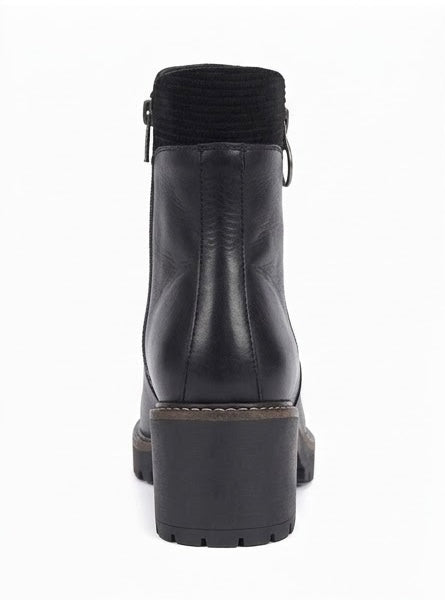 Barbour Black Leather Block Heel Ankle Boots with Ring Zip