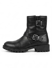 Papaya Black Biker Ankle Boots with Double Buckle