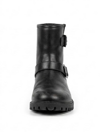 Papaya Black Biker Ankle Boots with Double Buckle