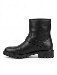 Papaya Black Biker Ankle Boots with Double Buckle