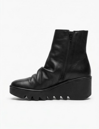 Fly London Black Leather Wedge Ankle Boots with Stud Detail