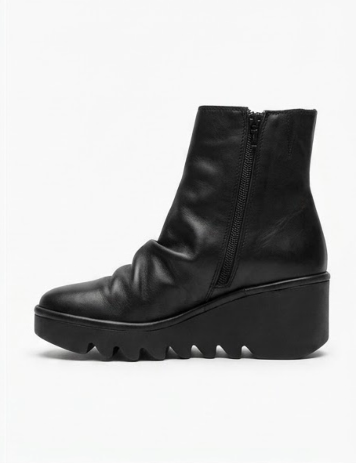 Fly London Black Leather Wedge Ankle Boots with Stud Detail