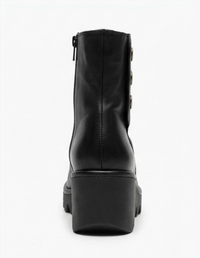 Fly London Black Leather Wedge Ankle Boots with Stud Detail