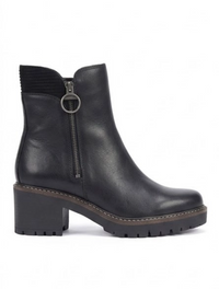 Barbour Black Leather Block Heel Ankle Boots with Ring Zip