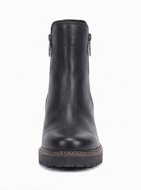Barbour Black Leather Block Heel Ankle Boots with Ring Zip