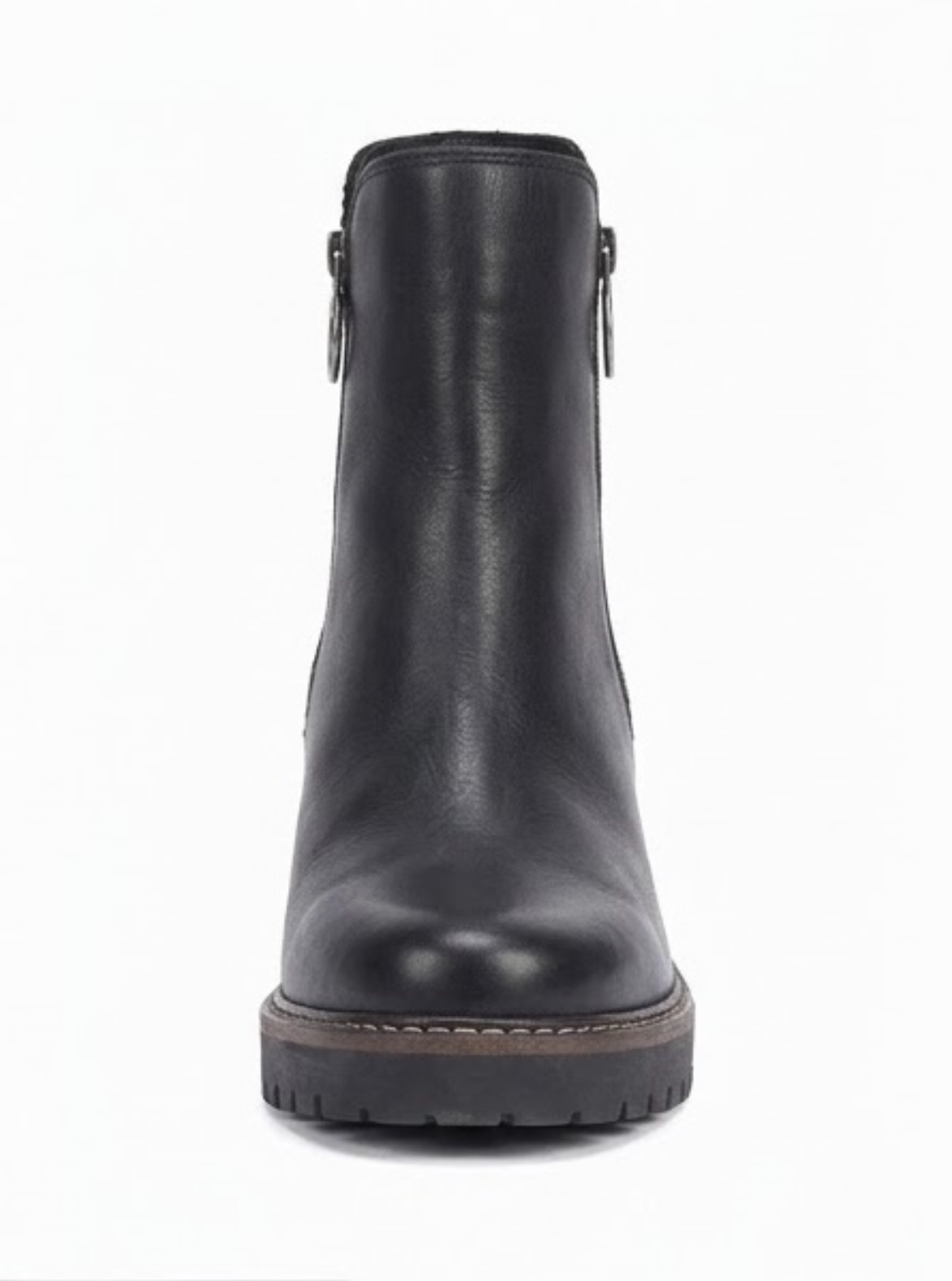Barbour Black Leather Block Heel Ankle Boots with Ring Zip