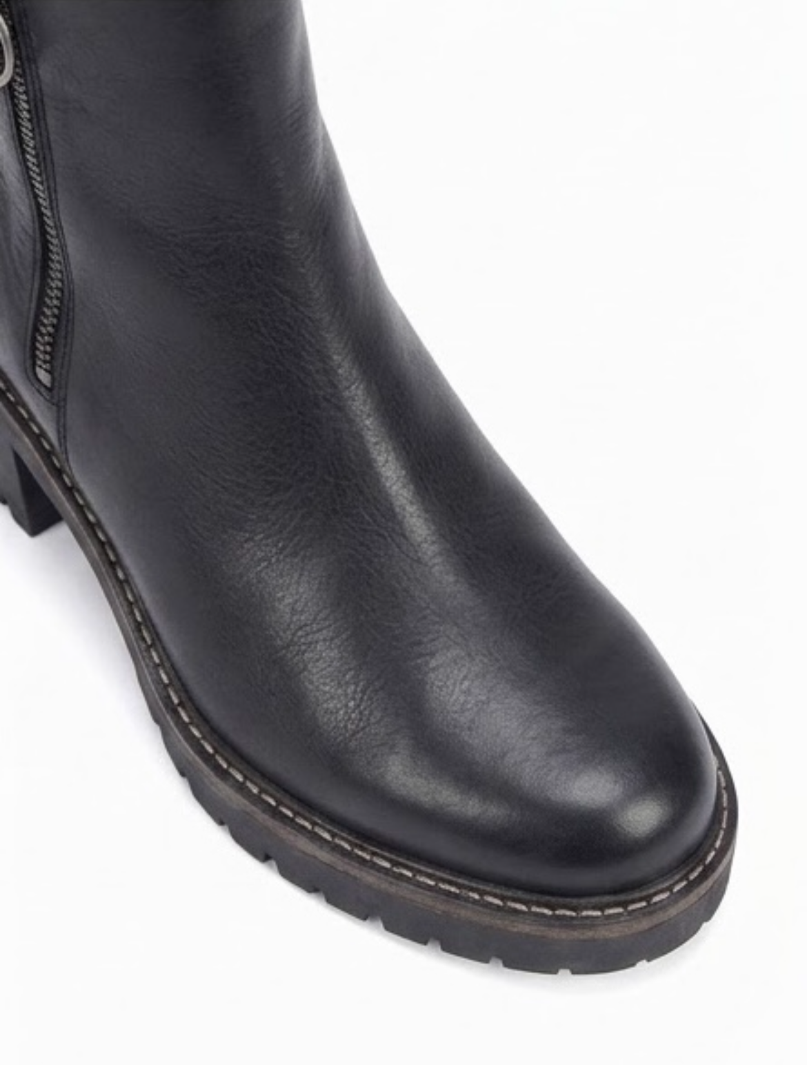 Barbour Black Leather Block Heel Ankle Boots with Ring Zip